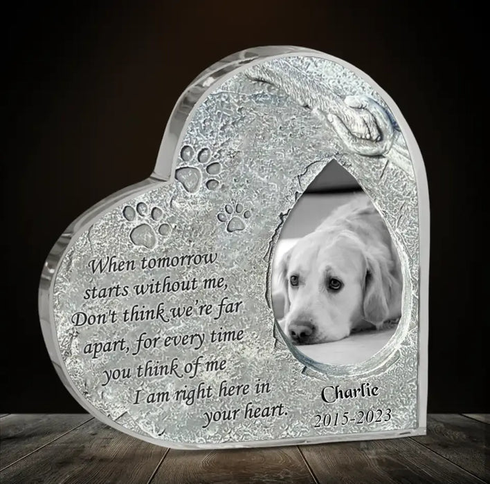 Custom Personalized Memorial Crystal Heart - Gift Idea For Dog Owner - Upload Dog Photo - I Am Right Here In Your Heart