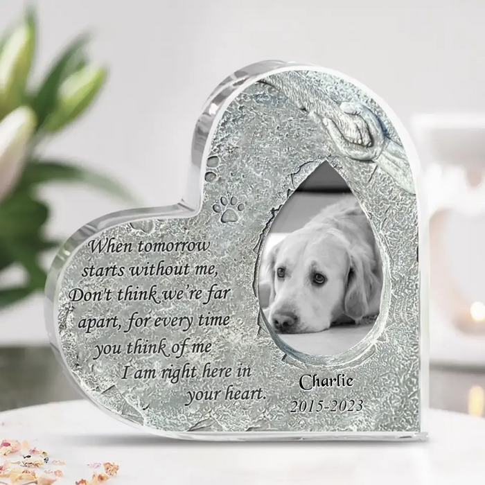 Custom Personalized Memorial Crystal Heart - Gift Idea For Dog Owner - Upload Dog Photo - I Am Right Here In Your Heart