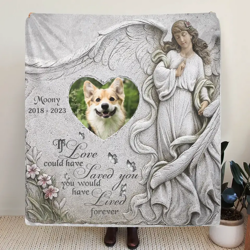 Personalized Memorial Pet Fleece Throw Blanket & Quilt - Upload Photo - Memorial Gift Idea For Pet Owners - If Love Could Have Saved You You Would Have Lived Forever