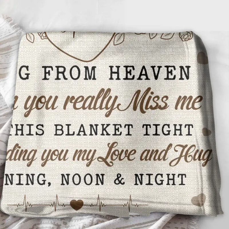 Personalized Memorial Fleece Throw Blanket & Quilt - Upload Photo - Memorial Gift Idea For Family Member - A Hug From Heaven