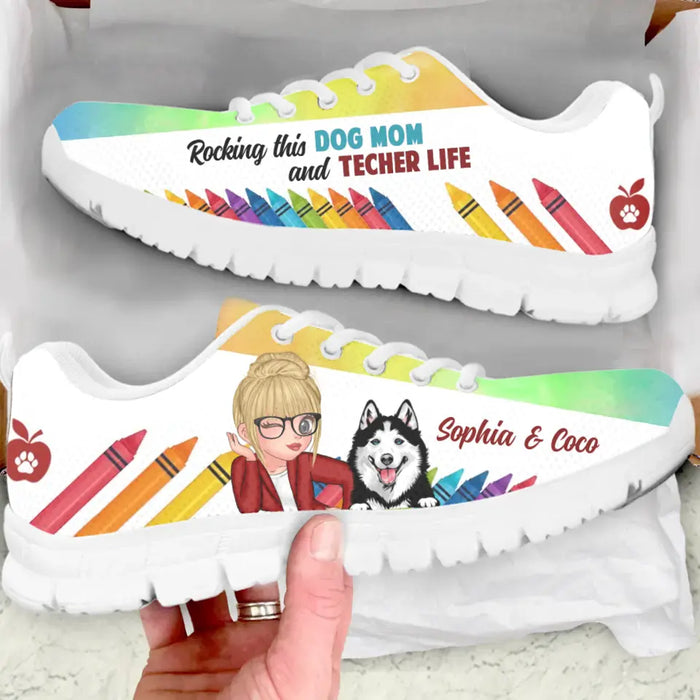 Custom Personalized Teacher & Dog Sneakers - Gift Idea for Teacher/Dog Lovers - Rocking This Dog Mom And Teacher Life