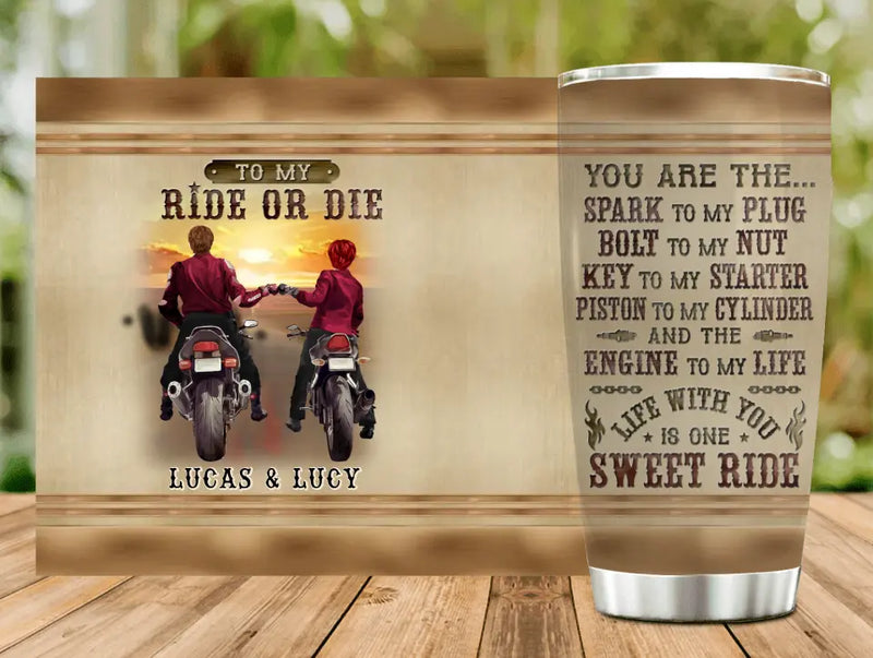Personalized Couple Biker Tumbler - Gift Idea For Him/Gift To Husband From Wife - You Are The Spark To My Plug