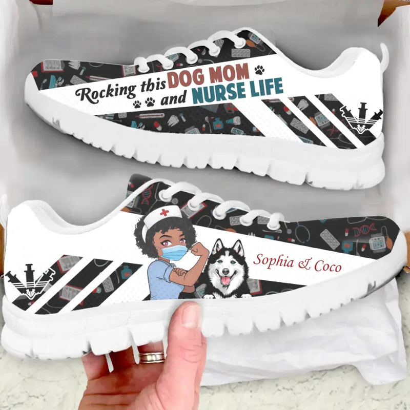 Personalized Nurse & Dog Sneakers - Gift Idea for Nurses/Dog Lovers - Rocking This Dog Mom and Nurse Life