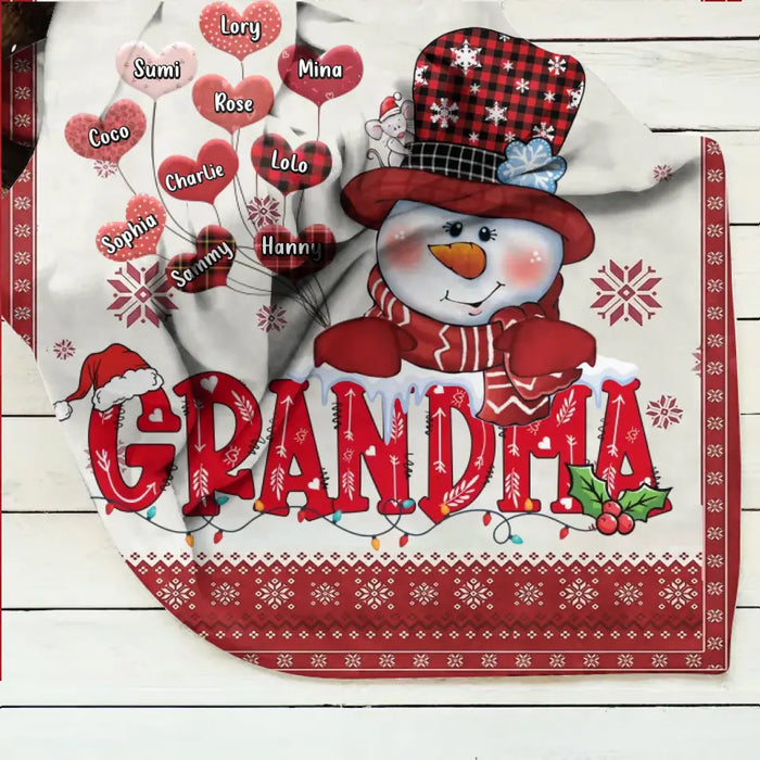 Personalized Grandma Quilt/Single Layer Fleece Blanket - Gift Idea For Grandma/Christmas - Upto 10 Grandkids -  Grandma