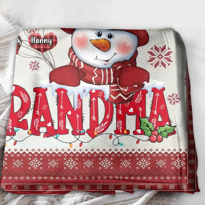 Personalized Grandma Quilt/Single Layer Fleece Blanket - Gift Idea For Grandma/Christmas - Upto 10 Grandkids -  Grandma