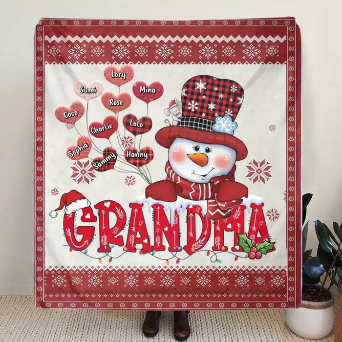 Personalized Grandma Quilt/Single Layer Fleece Blanket - Gift Idea For Grandma/Christmas - Upto 10 Grandkids -  Grandma