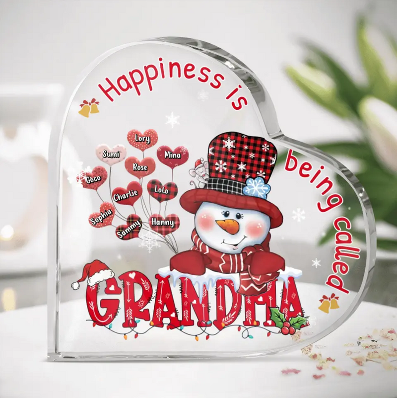 Personalized Grandma Crystal Heart - Gift Idea For Grandma/Christmas - Up to 10 Grandkids - Happiness Is Being Called Grandma