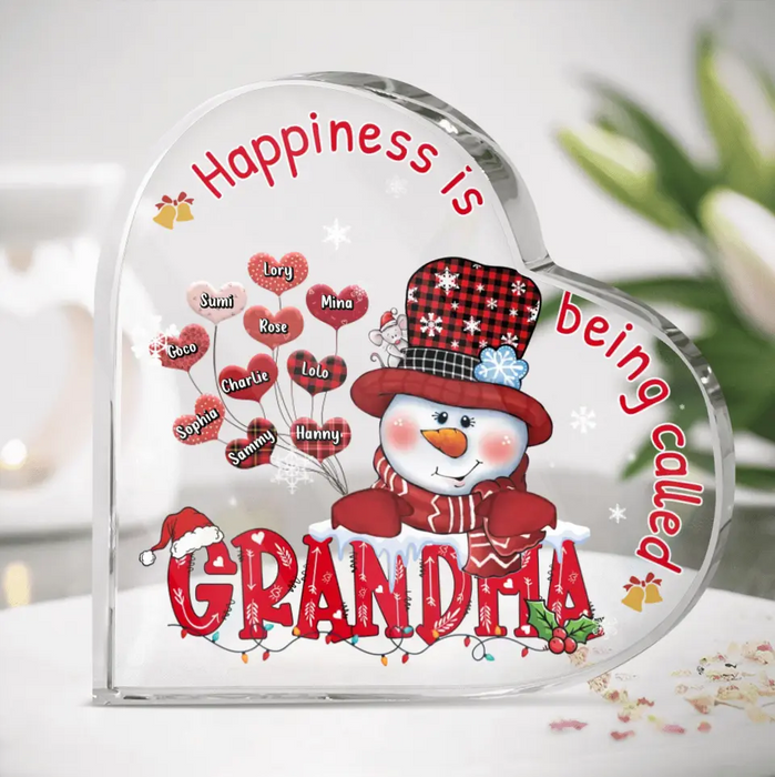 Personalized Grandma Crystal Heart - Gift Idea For Grandma/Christmas - Upto 10 Grandkids - Happiness Is Being Called Grandma