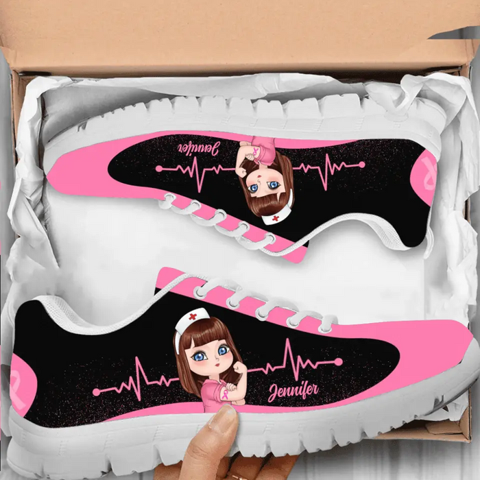 Custom Personalized Breast Cancer Sneakers - Gift To Friend/ Woman - You'll Never Walk Alone