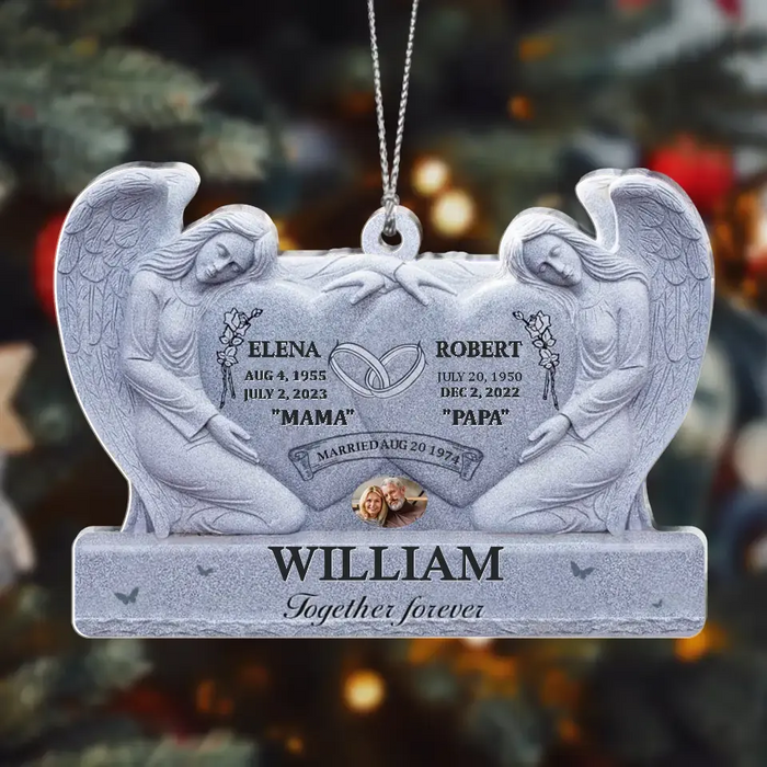 Custom Personalized Memorial Couple  Acrylic Ornament - Memorial Gift Idea For Parents Loss - Upload Photo - Together Forever