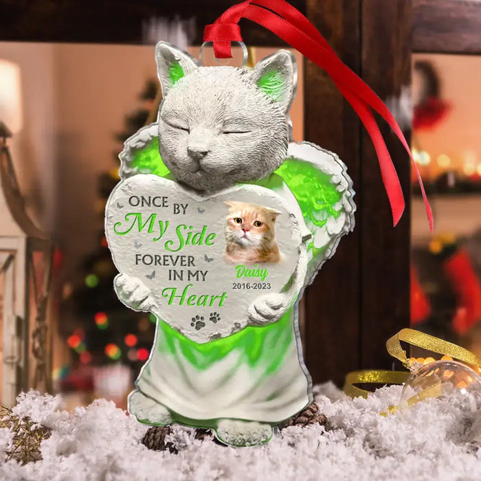 Custom Personalized Cat Acrylic Ornament - Memorial Gift Idea For Cat Lovers - Upload Cat Photo - Once By My Side Forever In My Heart