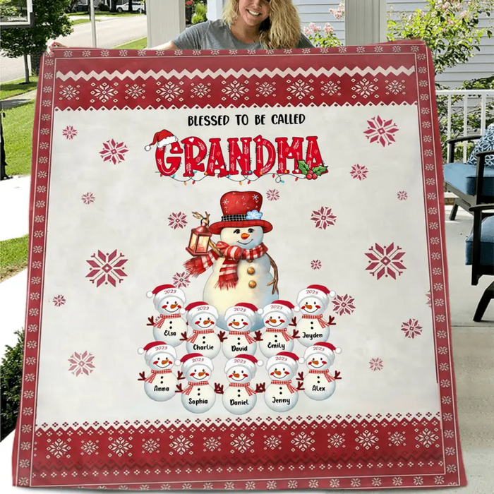 Custom Personalized Grandma Single Layer Fleece/Quilt Blanket - Upto 10 Grandkids - Christmas Gift Idea for Grandma - Blessed To Be Called Grandma