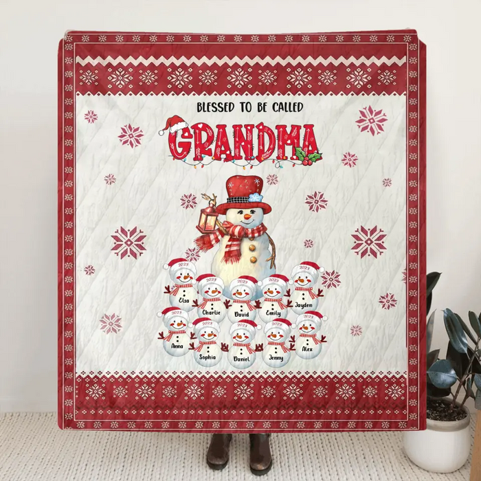 Custom Personalized Grandma Single Layer Fleece/Quilt Blanket - Upto 10 Grandkids - Christmas Gift Idea for Grandma - Blessed To Be Called Grandma