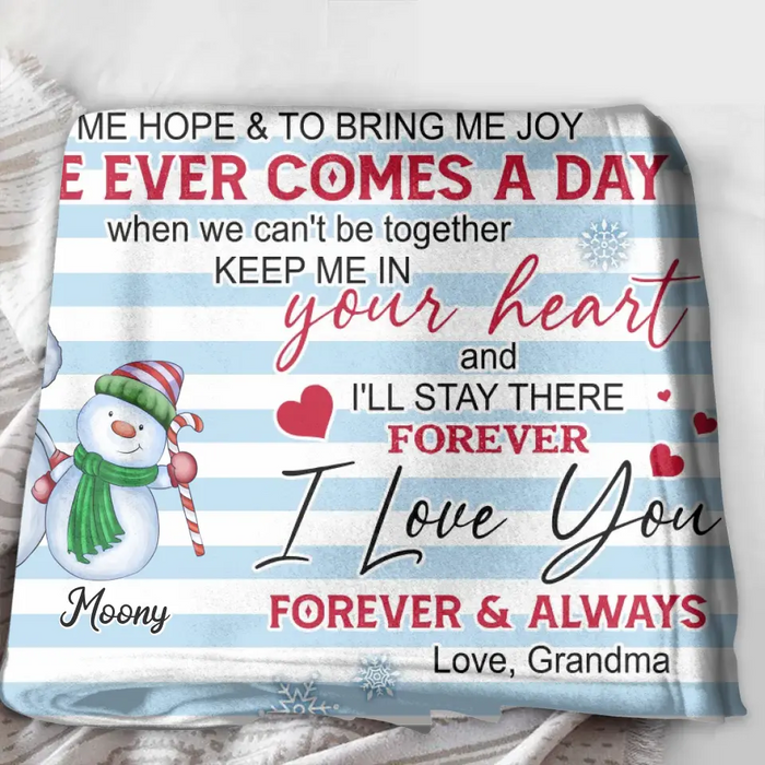 Personalized Grandma Quilt/Single Layer Fleece Blanket - Gift Idea For Grandma - Upto 5 Grandkids -   I Love You Forever & Always