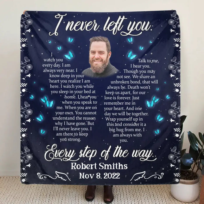 Custom Personalized Memorial Quilt/Single Layer Fleece Blanket - Upload Photo - Memorial Gift Idea For Family Member - I Watch You Every Day