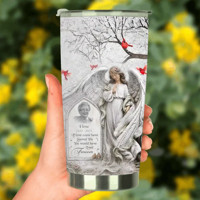 Custom Personalized Angel Memorial Tumbler - Upload Photo - Memorial Gift Idea For Family Member - Always Loved Never Forgotten Forever Missed