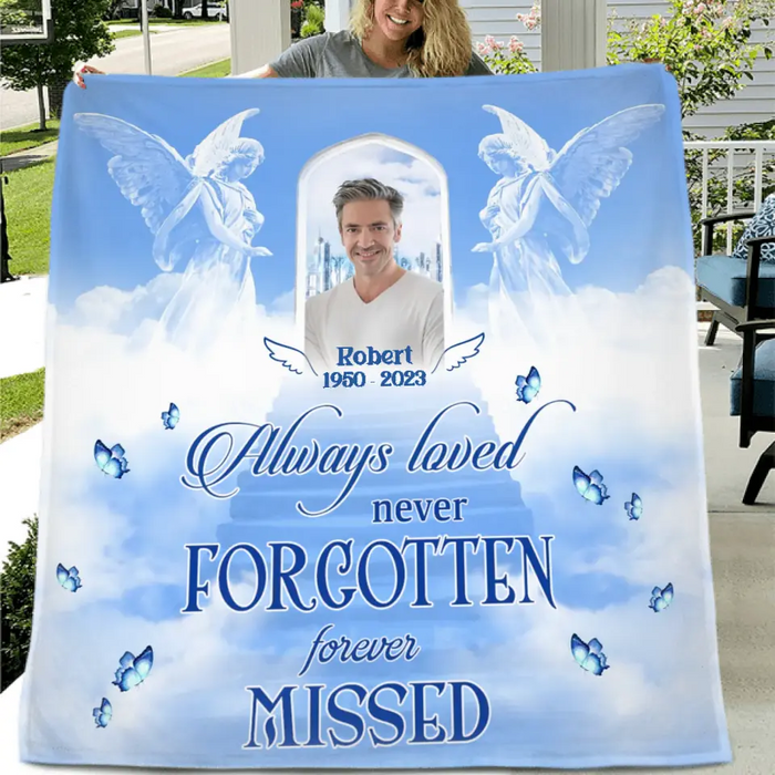 Custom Personalized Memorial Quilt/Single Layer Fleece Blanket - Upload Photo - Memorial Gift Idea For Family Member - Always Loved Never Forgotten Forever Missed