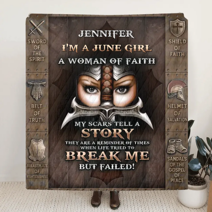 Custom Personalized Female Warrior Quilt/Single Layer Fleece Blanket - Gift Idea For Warriors - I'm A June Girl