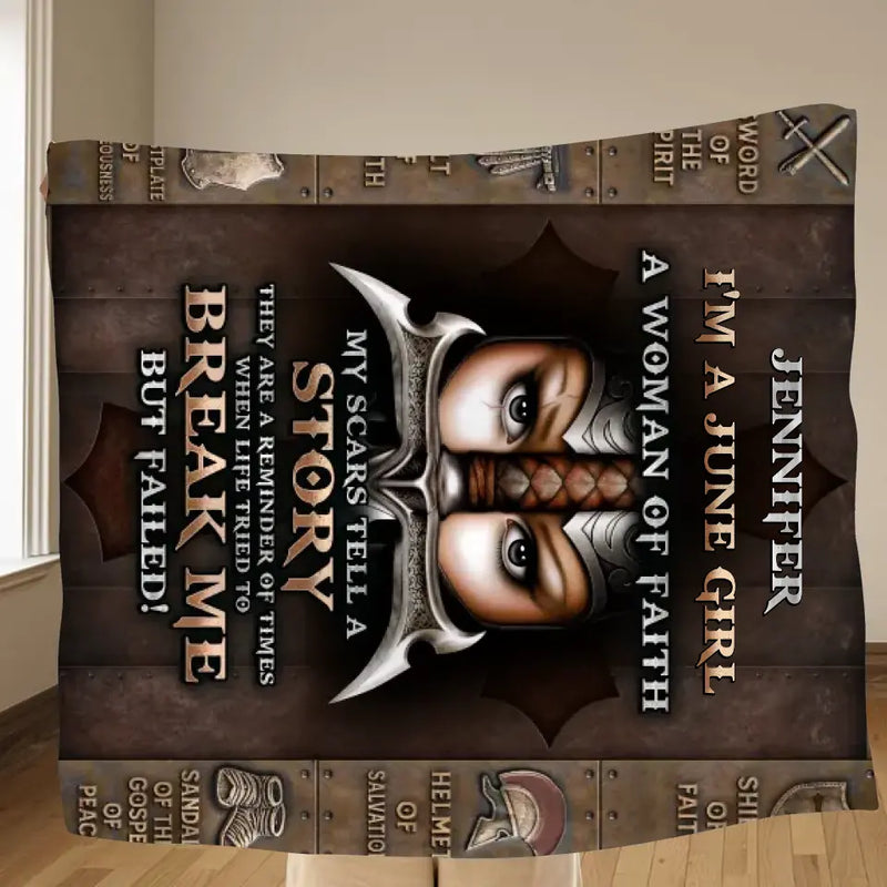 Personalized Female Warrior Fleece Throw Blanket & Quilt - Gift Idea For Warriors - I'm A June Girl