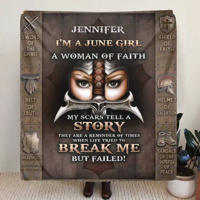 Custom Personalized Female Warrior Quilt/Single Layer Fleece Blanket - Gift Idea For Warriors - I'm A June Girl