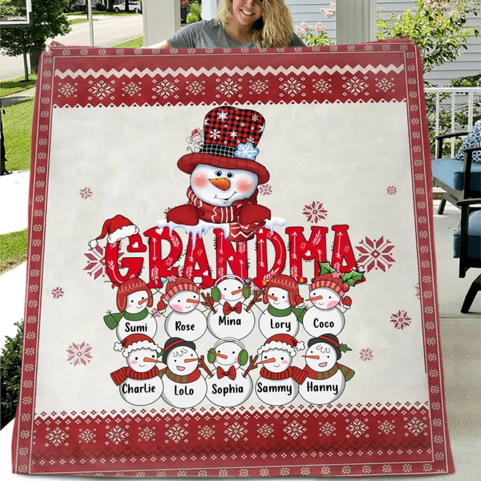 Custom Personalized Grandma Single Layer Fleece/Quilt Blanket - Upto 10 Grandkids - Christmas Gift Idea for Grandma - Grandma