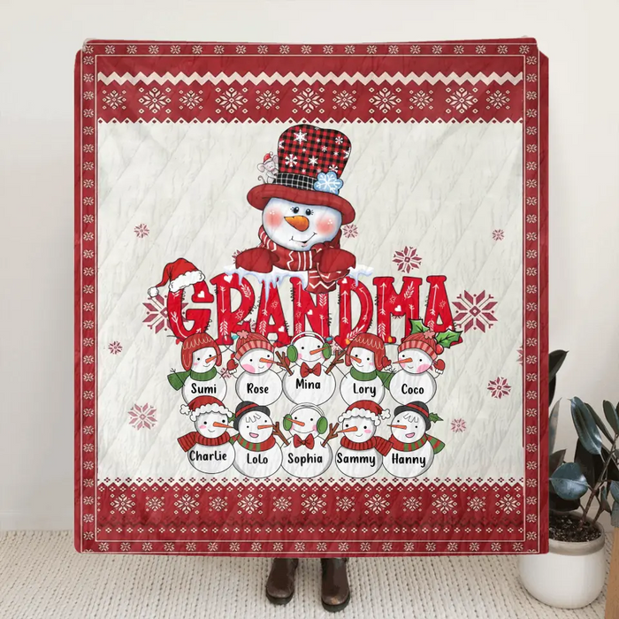 Custom Personalized Grandma Single Layer Fleece/Quilt Blanket - Upto 10 Grandkids - Christmas Gift Idea for Grandma - Grandma