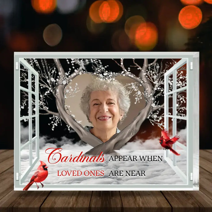 Custom Personalized Memorial Acrylic Plaque - Upload Photo - Christmas Memorial Gift Idea For Loss Of Loved Ones - Cardinals Appear When Loved Ones Are Near