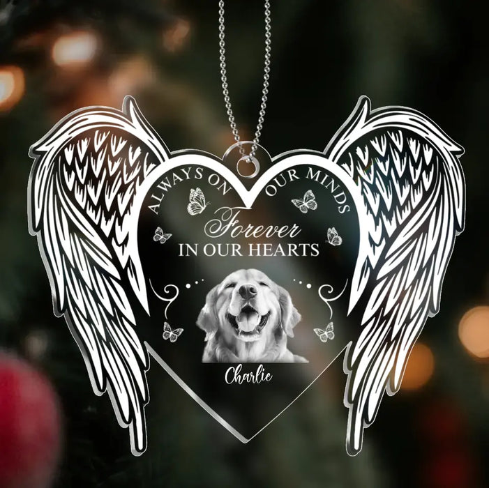 Always On Our Minds Forever In Our Hearts - Custom Personalized Acrylic Ornament - Memorial Gift Idea For Christmas - Upload Pet Photo