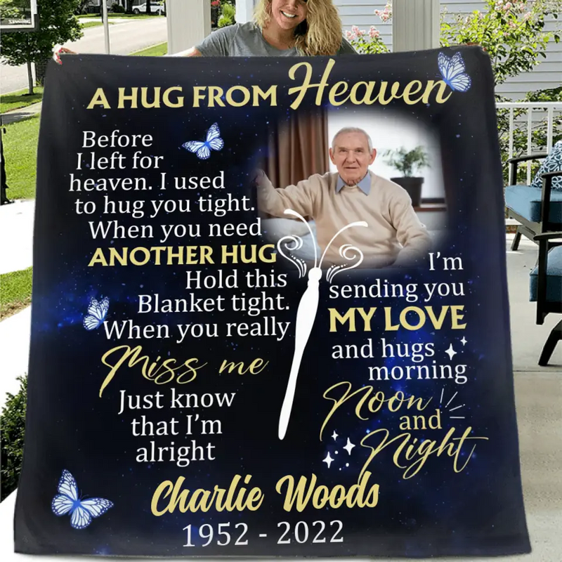 Personalized Memorial Quilt/Fleece Throw Blanket - Upload Photo - Memorial Gift Idea For Family Member - I Used To Hug You Tight