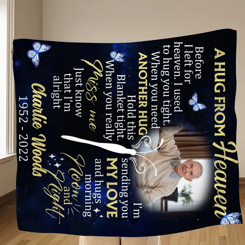 Personalized Memorial Quilt/Fleece Throw Blanket - Upload Photo - Memorial Gift Idea For Family Member - I Used To Hug You Tight