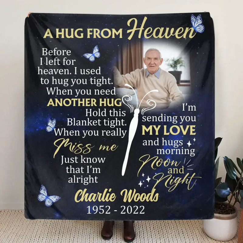 Personalized Memorial Quilt/Fleece Throw Blanket - Upload Photo - Memorial Gift Idea For Family Member - I Used To Hug You Tight