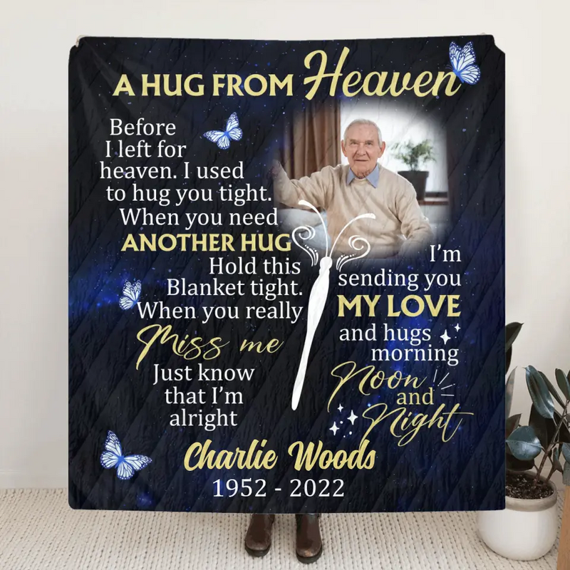 Personalized Memorial Quilt/Fleece Throw Blanket - Upload Photo - Memorial Gift Idea For Family Member - I Used To Hug You Tight