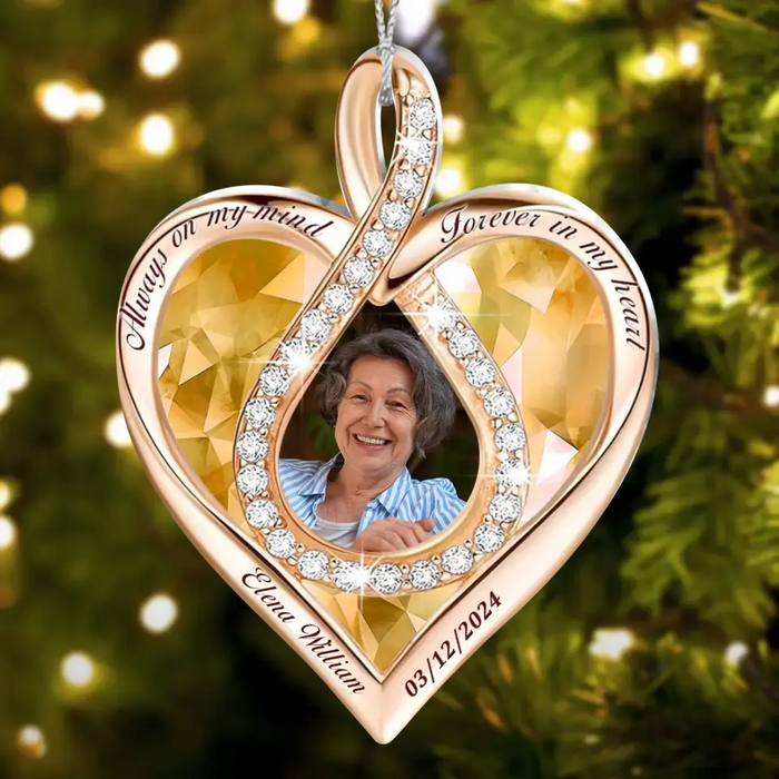 Custom Personalized Heart Infinity Photo Memorial Acrylic Ornament - Memorial Gift Idea For Family Member - Upload Photo - Always On My Mind Forever In My Heart