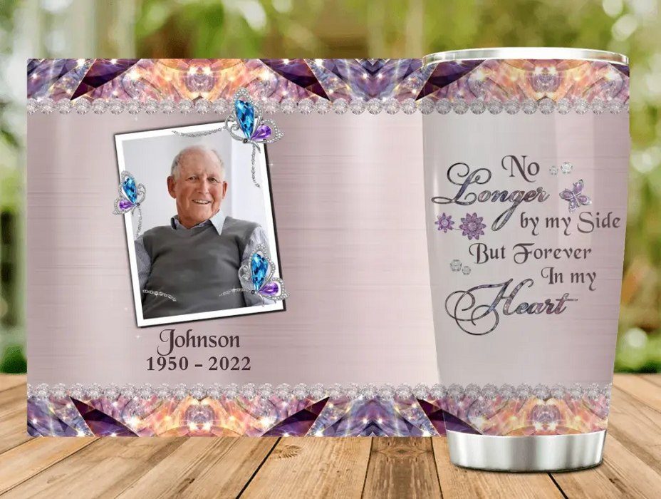 Custom Personalized Memorial Photo Tumbler - Memorial Gift Idea For Family - No Longer By My Side But Forever In My Heart