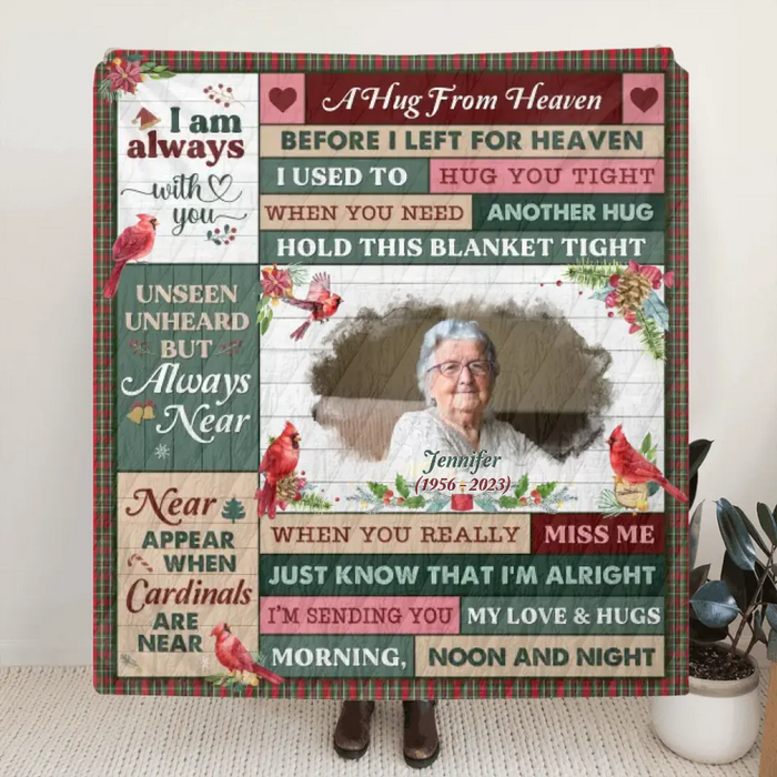 Custom Personalized Memorial Quilt/Single Layer Fleece Blanket - Upload Photo - Memorial Gift Idea For Family Member - I Am Always With You