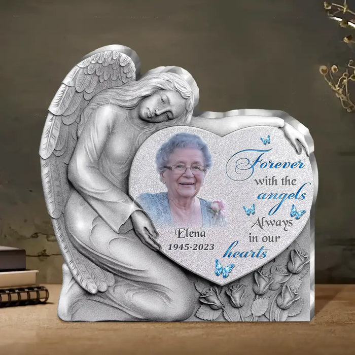 Custom Personalized Angel Heart Memorial Acrylic Plaque - Memorial Gift Idea For Family Member/ Pet Lover - Upload Photo - Forever With The Angels Always In Our Hearts