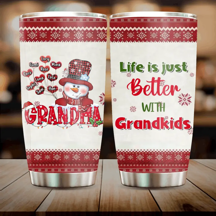 Custom Personalized Grandma Tumbler - Gift Idea For Christmas  - Upto 10 Grandkids - Life Is Just Better With Grandkids