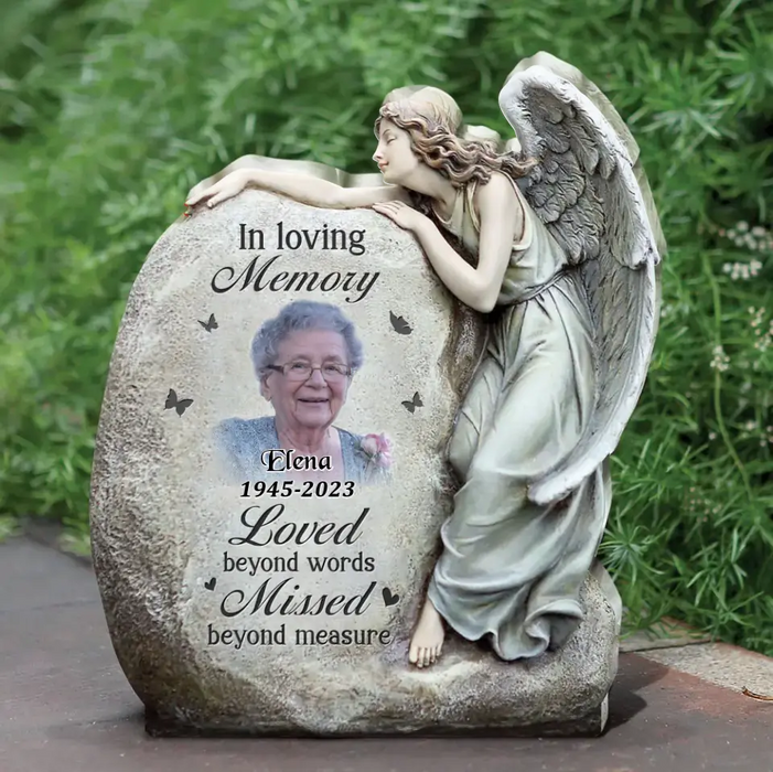 Custom Personalized Memorial Angel Photo Acrylic Plaque - Christmas Memorial Gift Idea For Family Member - Loved Beyond Words Missed Beyond Measure