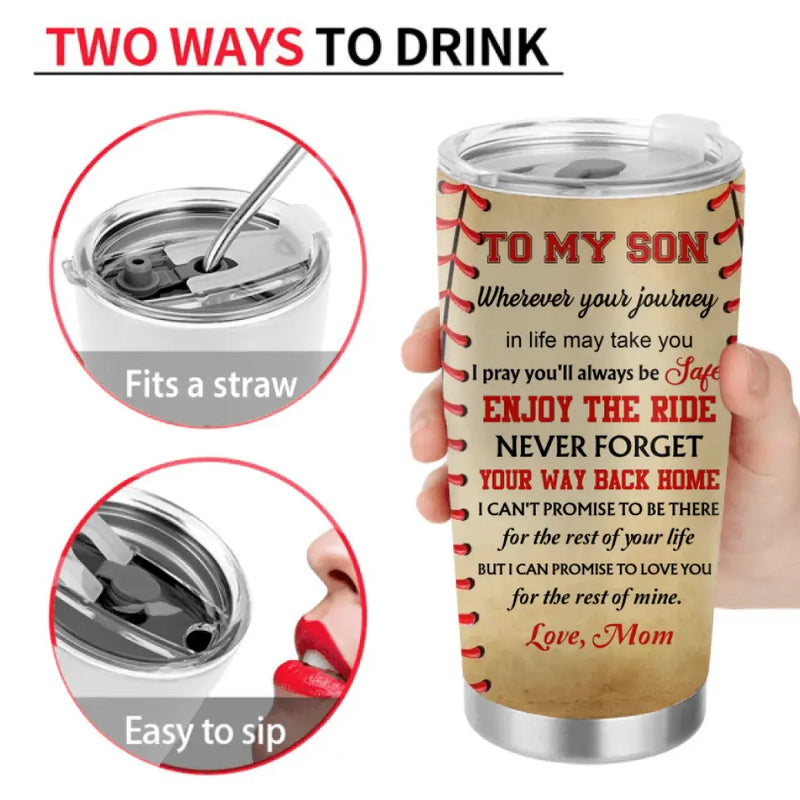 Personalized Baseball Son Tumbler - Gift Idea For Son/Christmas/Birthday - Wherever Your Journey In Life May Take You