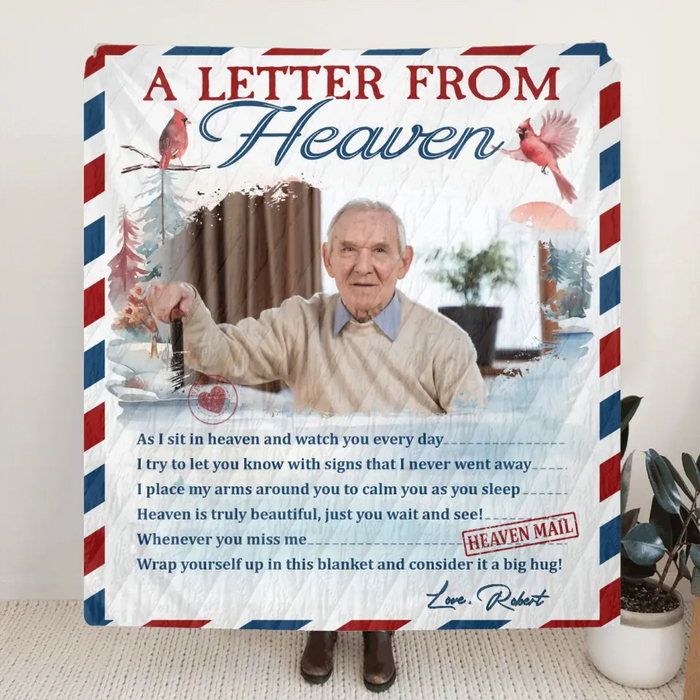 Custom Personalized Memorial Photo Quilt/ Single Layer Fleece Blanket - Memorial Gift Idea - Upload Photo - A Letter From Heaven