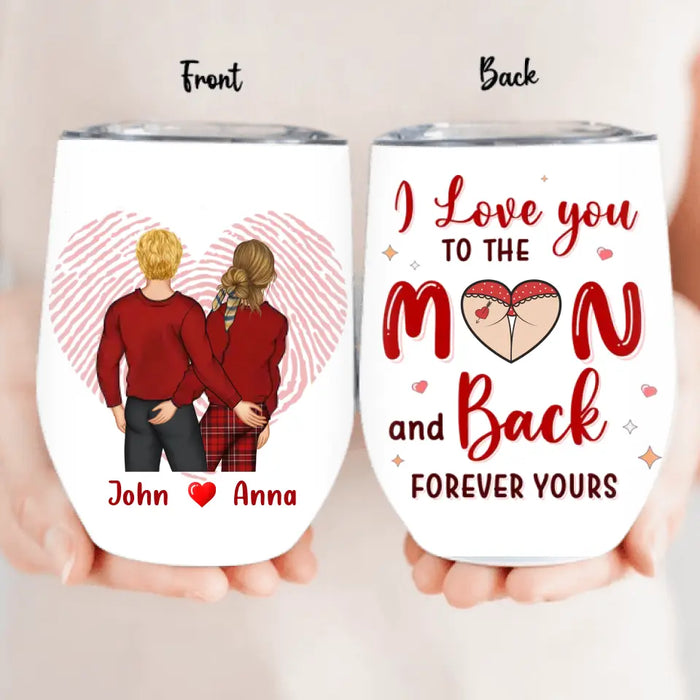 Personalized Couple Wine Tumbler - Mother's Day Gift For Wife From Husband - I Love You To The Moon And Back