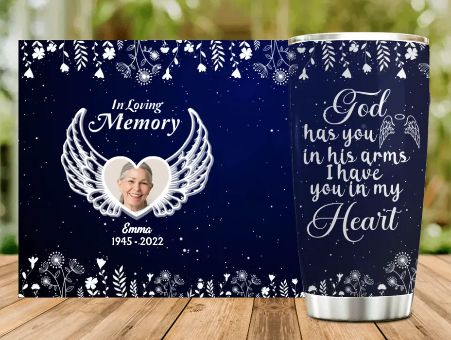 Custom Personalized Memorial Photo Tumbler - Memorial Gift Idea For Family - God Has You In His Arms