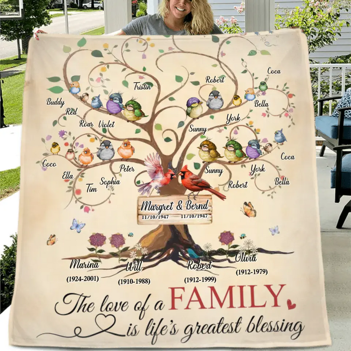Custom Personalized Memorial Family Quilt/ Single Layer Fleece Blanket - Memorial Gift Idea - Family Of 4 Generations - The Love Of A Family Is Life's Greatest Blessing
