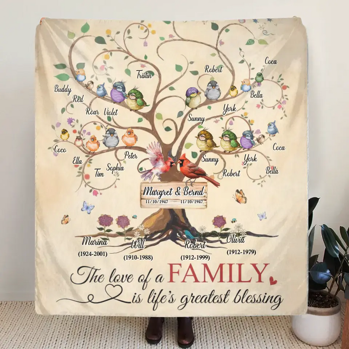 Custom Personalized Memorial Family Quilt/ Single Layer Fleece Blanket - Memorial Gift Idea - Family Of 4 Generations - The Love Of A Family Is Life's Greatest Blessing