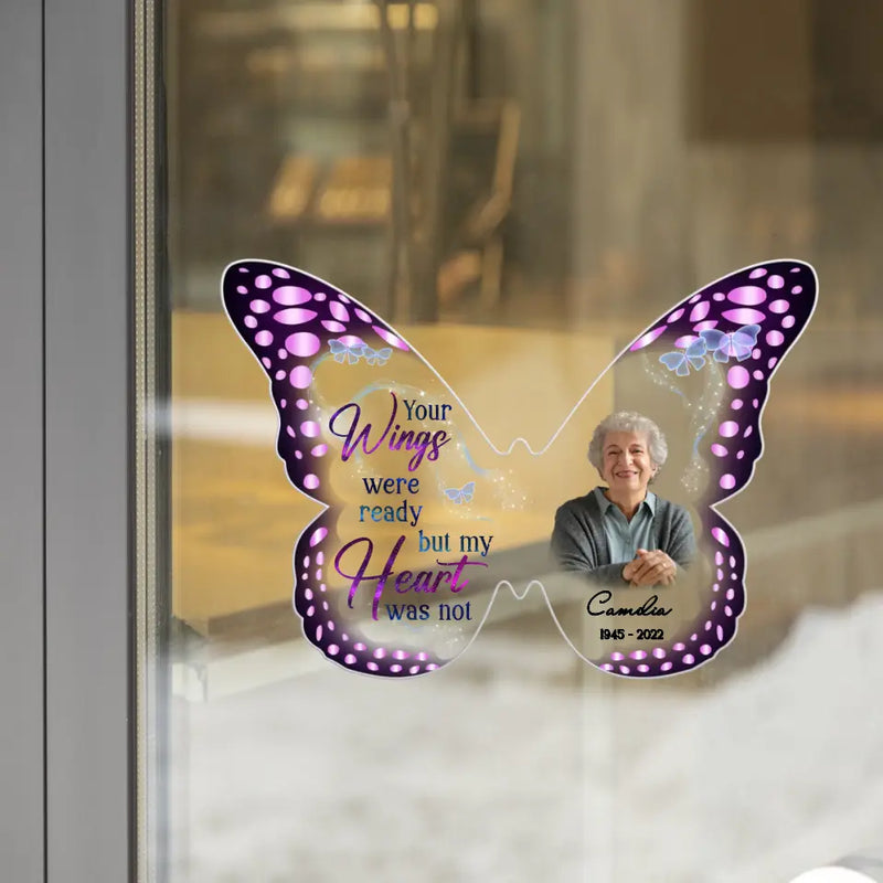 Personalized Memorial Butterfly Photo 3D Square Decal - Memorial Gift Idea for Family Member - Your Wings Were Ready But My Heart Was Not