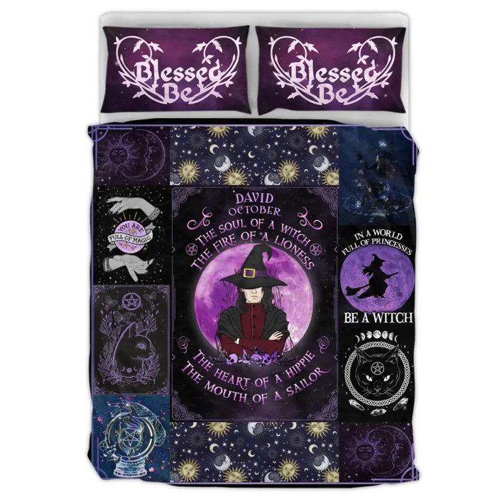 Personalized Witch Male Quilt Bed Sets - Halloween Gift Idea For Witch Lovers - October The Soul of A Witch The Fire Of A Lioness