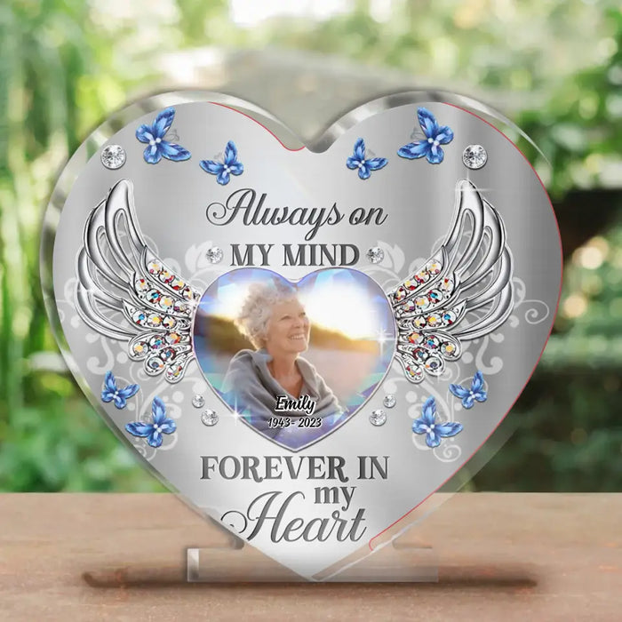 Custom Personalized Memorial Photo Heart Acrylic Plaque - Memorial Gift Idea for Christmas - Always On My Mind Forever In My Heart