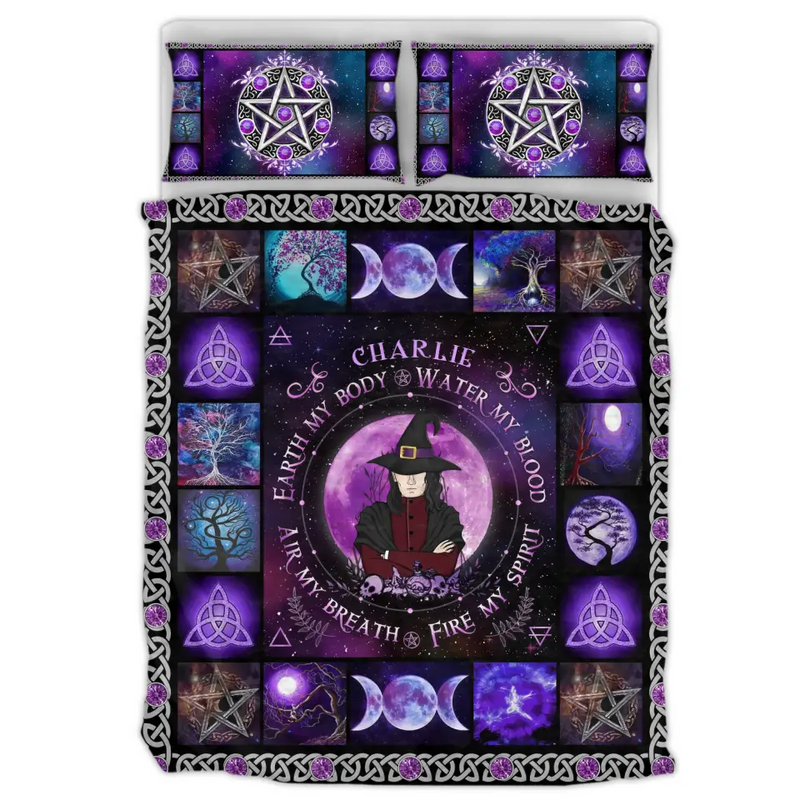 Personalized Male Witch Quilt Bed Sets - Gift Idea For Witch Enthusiasts - Earth My Body Water My Blood Air My Breath Fire My Spirit