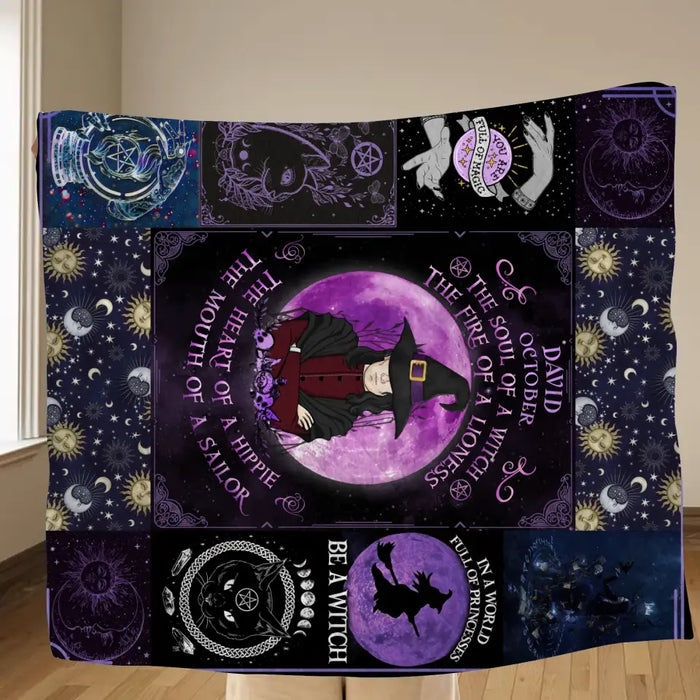 Custom Personalized Witch Male Quilt/Single Layer Fleece Blanket - Halloween Gift Idea For Witch Lovers - October The Soul of A Witch The Fire Of A Lioness