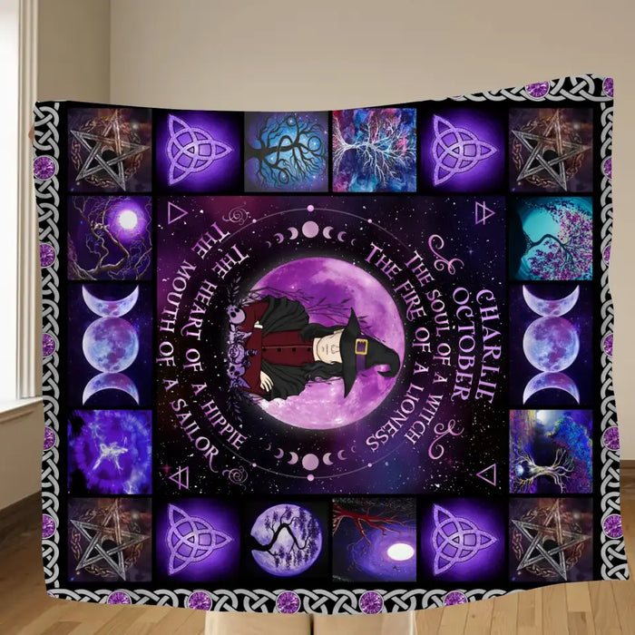Personalized Witch Male Quilt/Single Layer Fleece Blanket - Halloween Gift Idea For Witch Lovers - October The Fire Of A Lioness